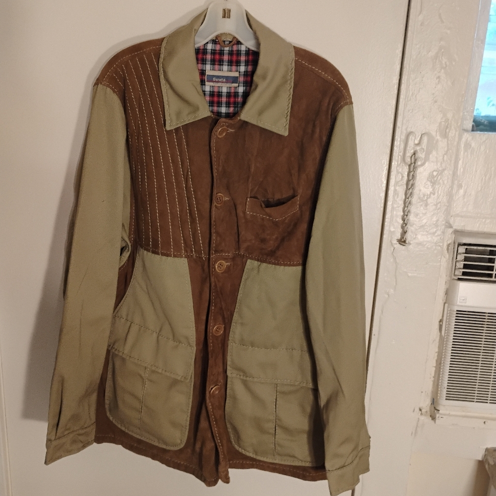 Beretta Shooting Suede Cotton Jacket Size large 80's Jacket Rare Vintage